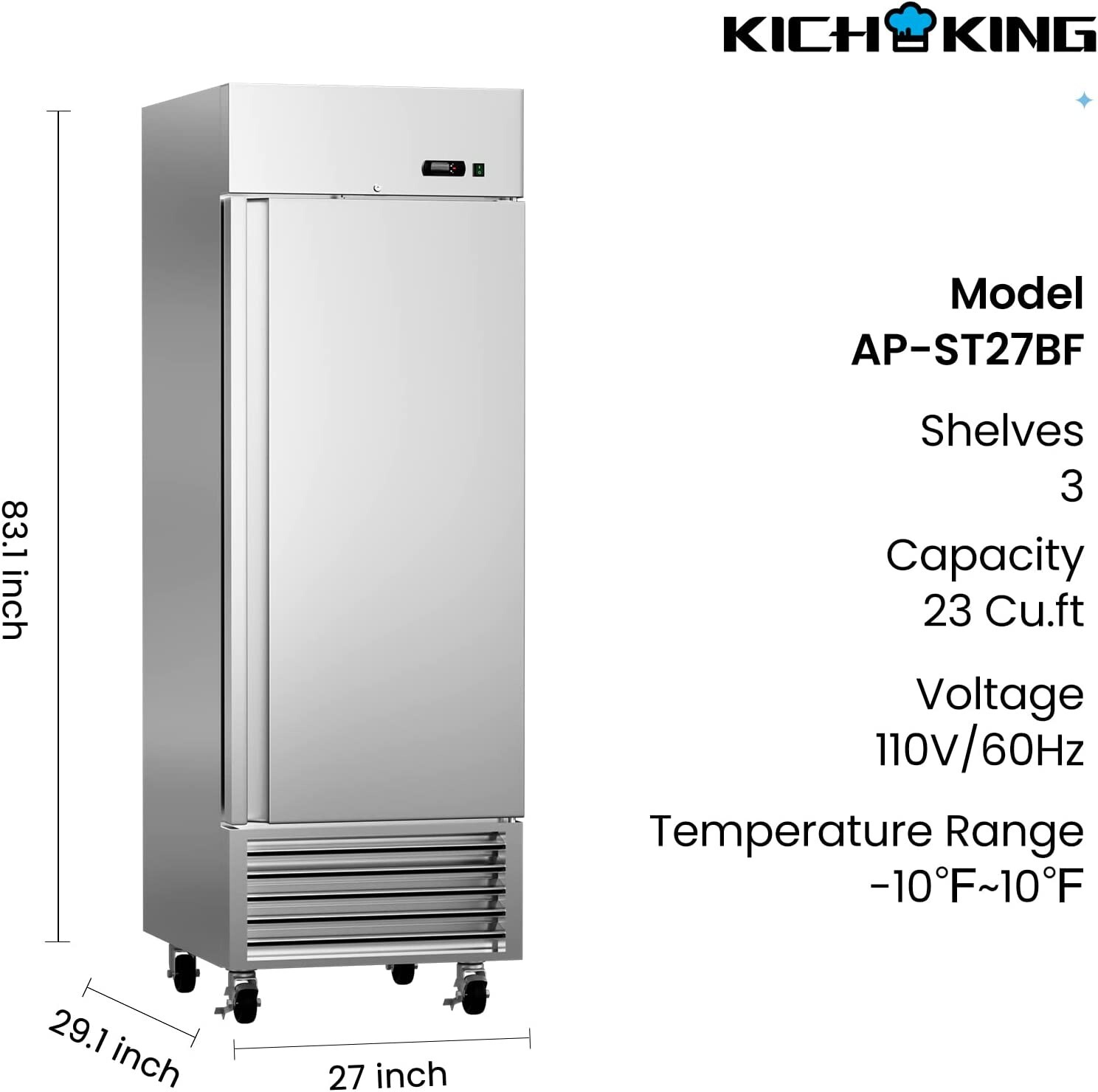 NEW Commercial Merchandiser Reach In Stainless Steel Freezer 1 Door 23 Cu.Ft