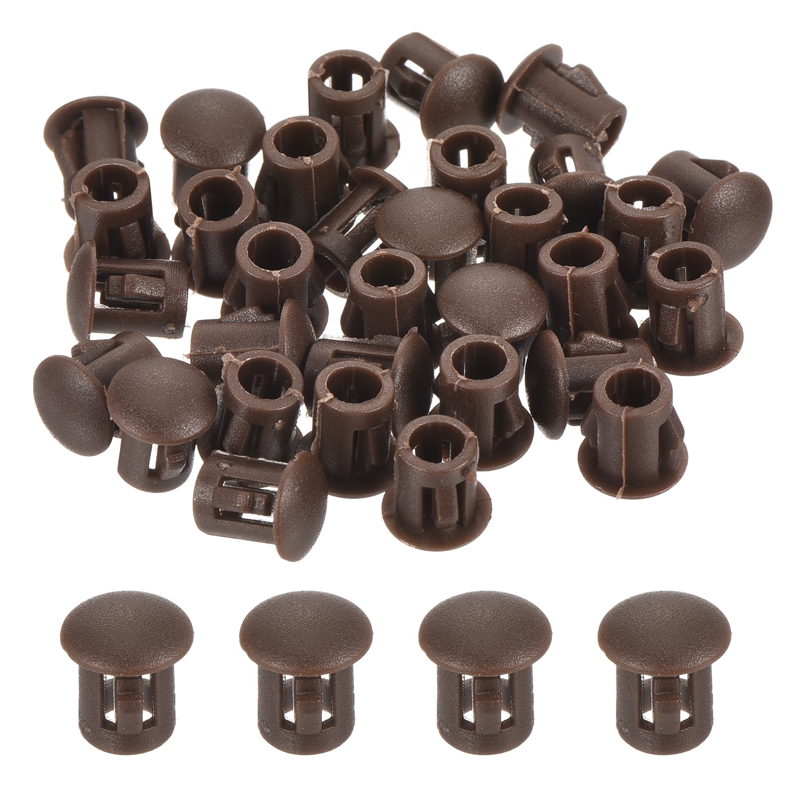 32Pcs 6mm Brown Nylon Plastic Round Locking Hole Plugs Insert End Cap