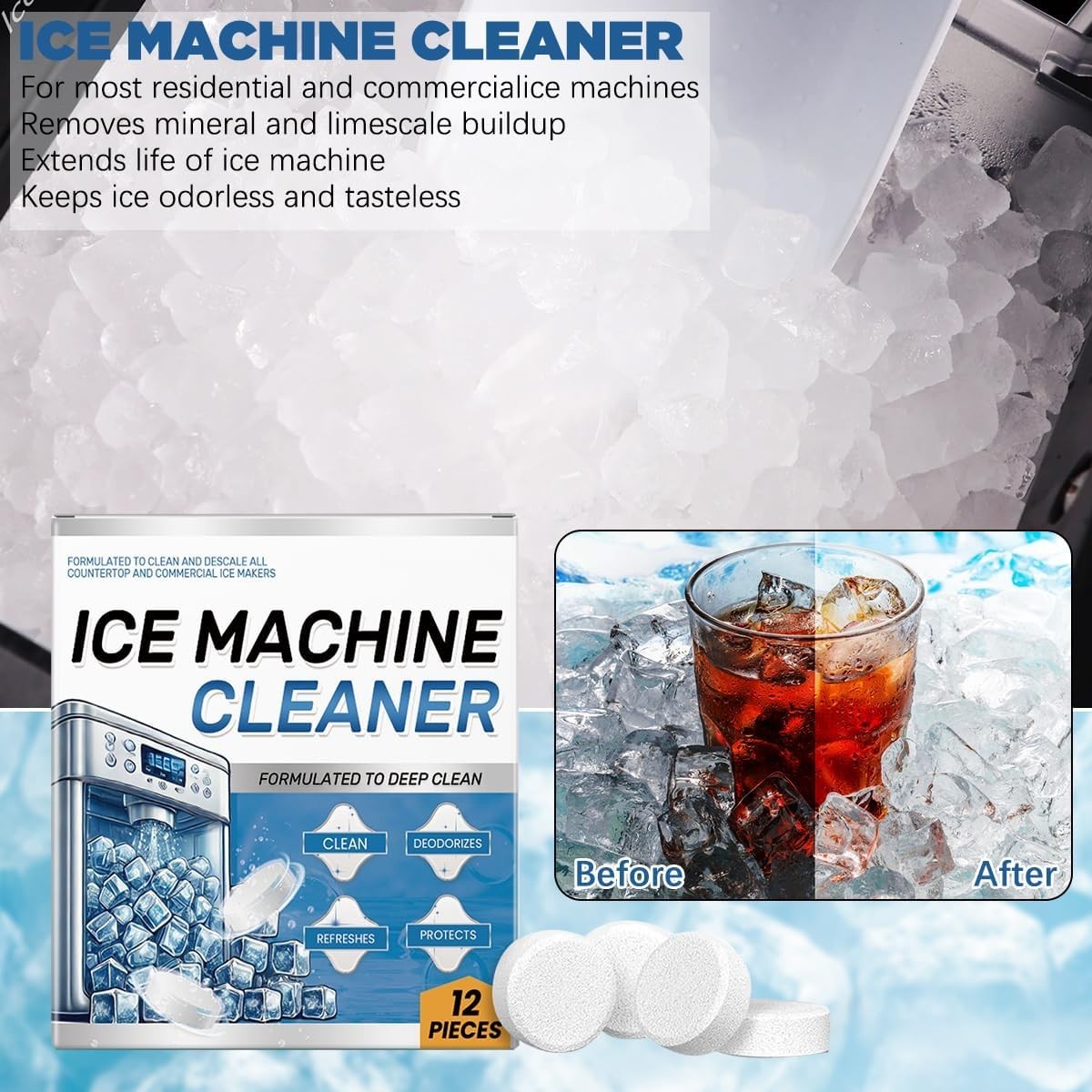 24 Deep Cleaning Tablets for Ice Machines – Compatible & Time-Saving Solution