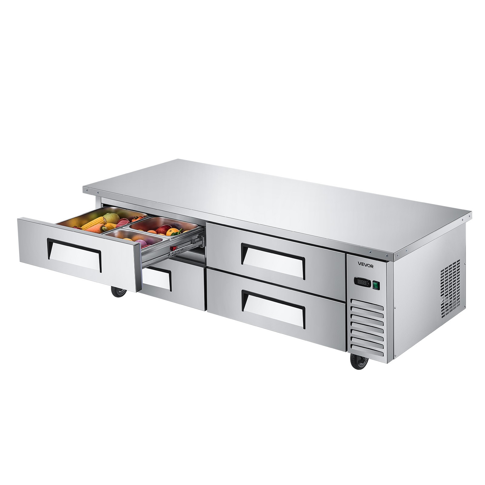VEVOR Commercial Chef Base Refrigerator Kitchen Prep Worktable 72 in Four Drawer
