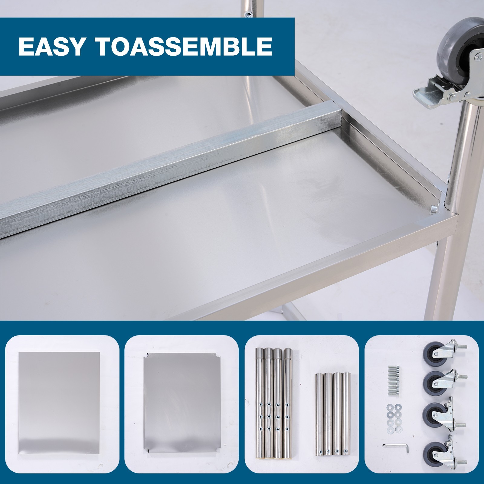 Stainless steel work prep table on wheels 36×24 inches for kitchen or garage