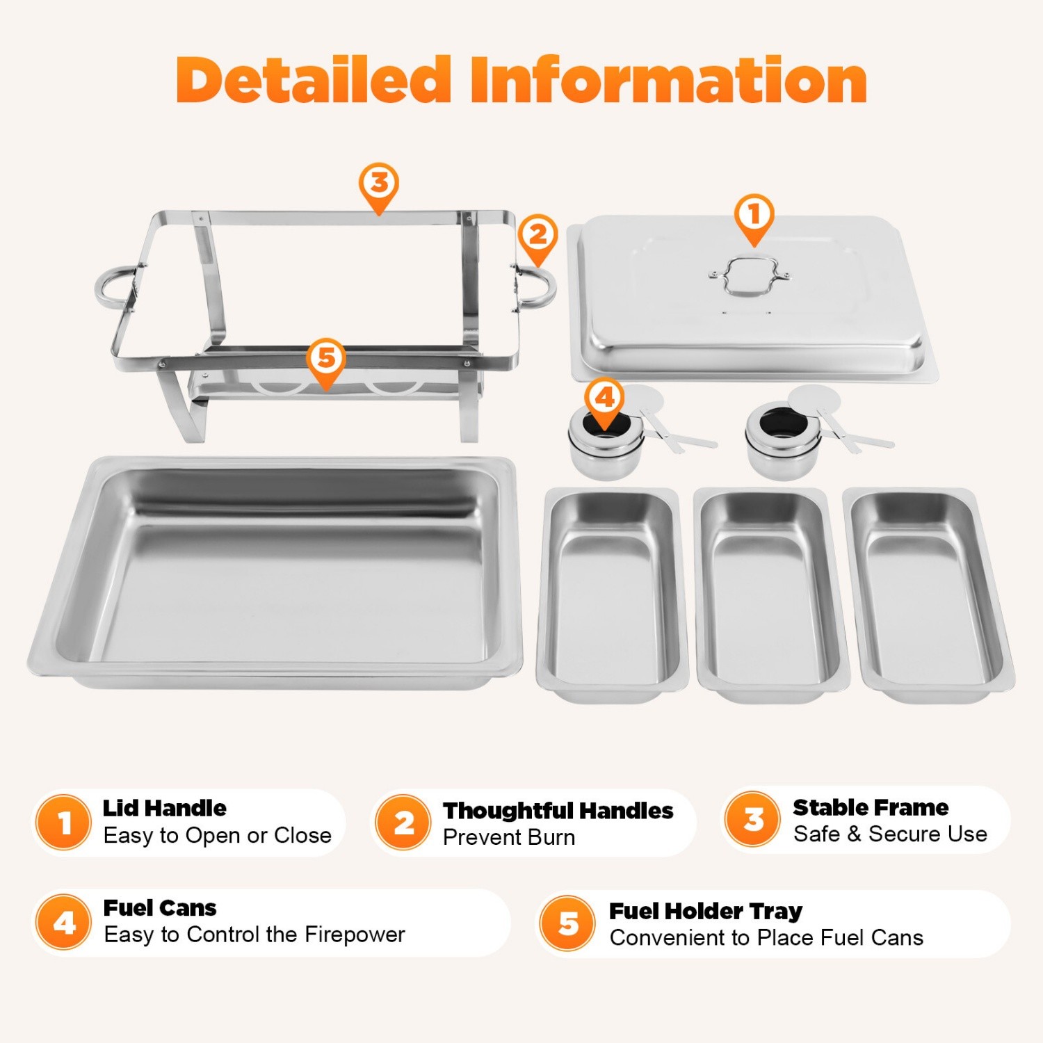 Chafing Dish Buffet Set Stainless Steel Food Warmer with 3 Pan for Wedding