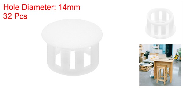 32Pcs 14mm(5/9′) White Nylon Plastic Round Locking Hole Plugs Insert End Caps