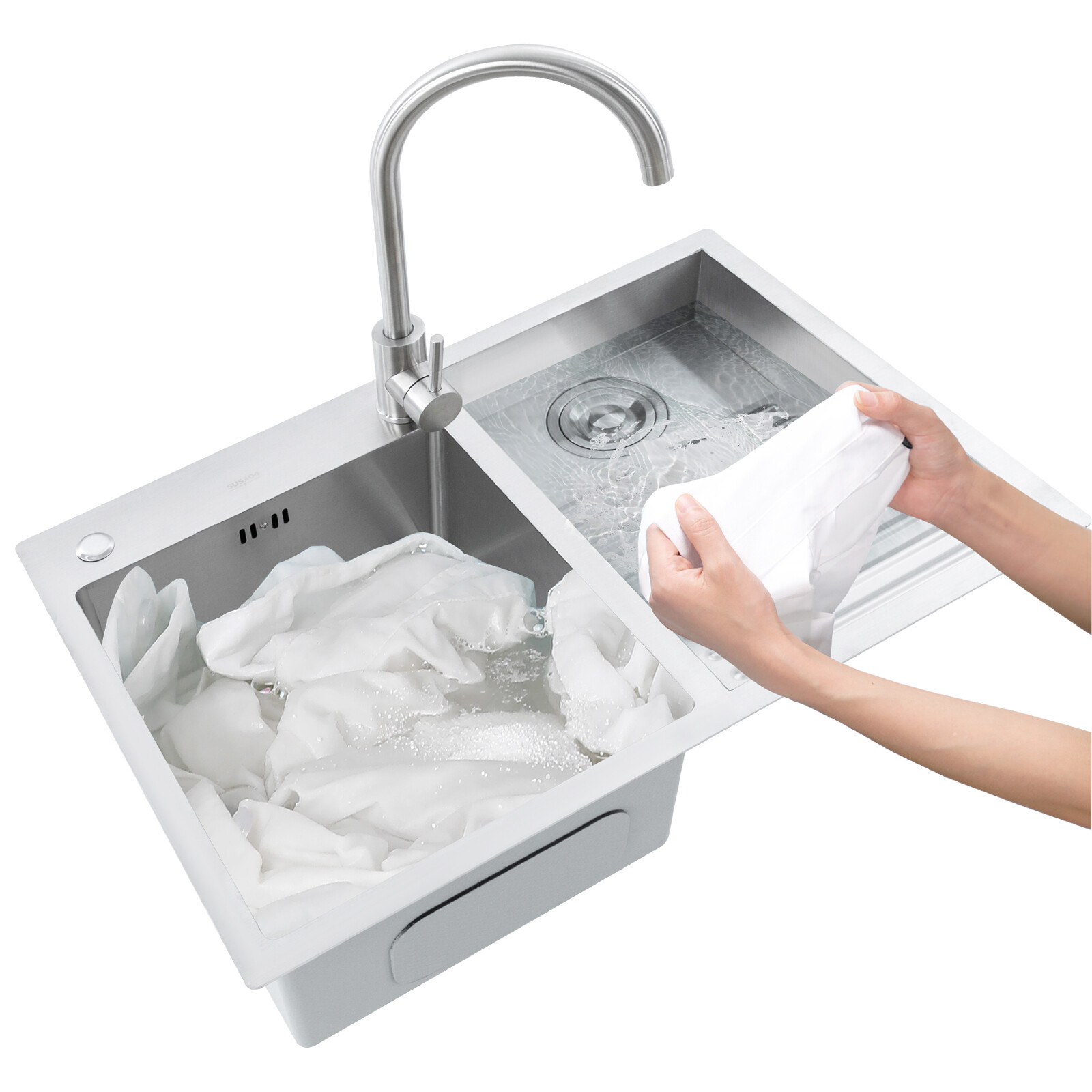 Stainless Steel Drop-in Laundry Sink Workstation Sink w/ Faucet 27.56*18.9*8.66″