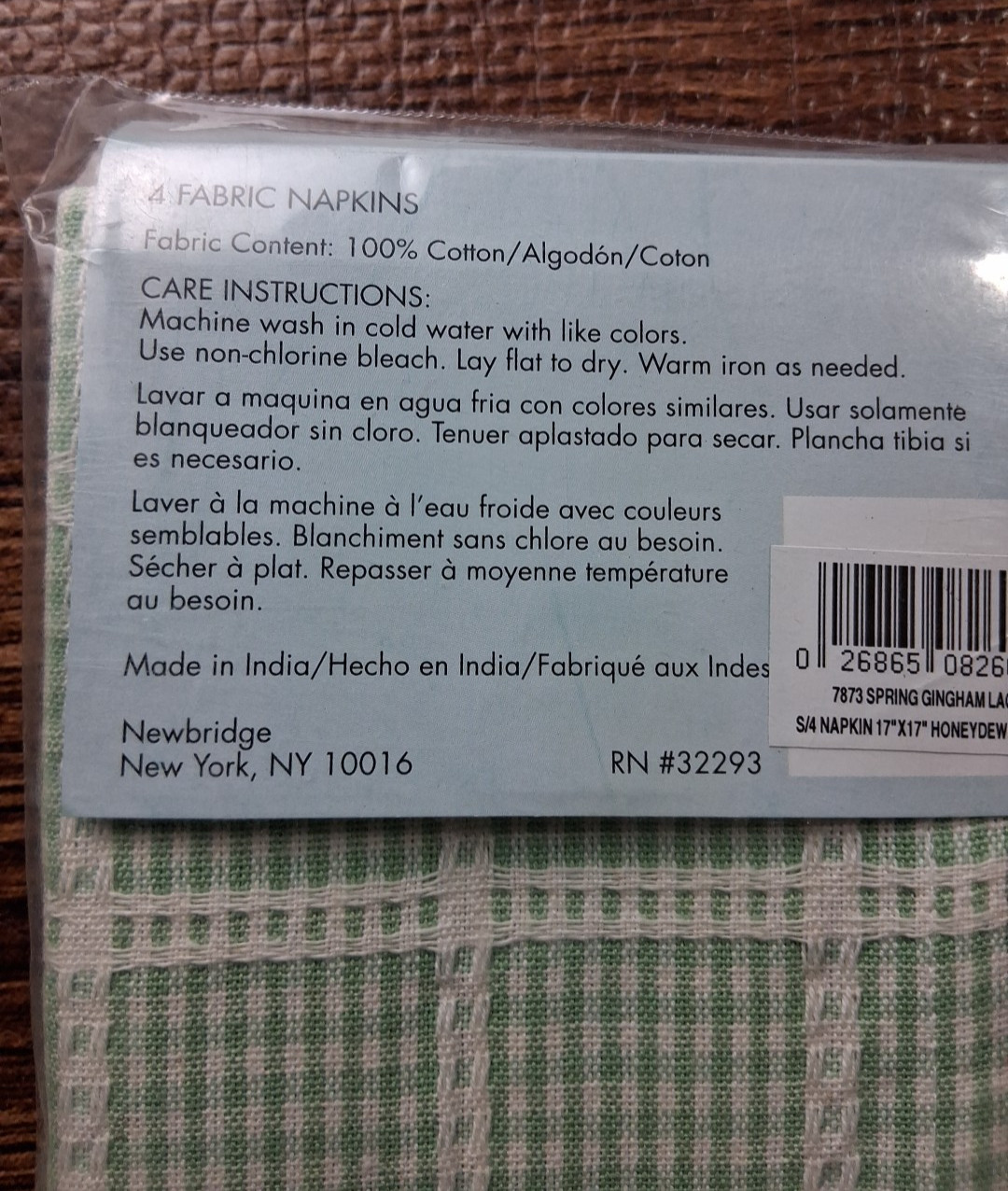 Pavilion Collection 4 Green Fabric Napkins India Cotton NIB