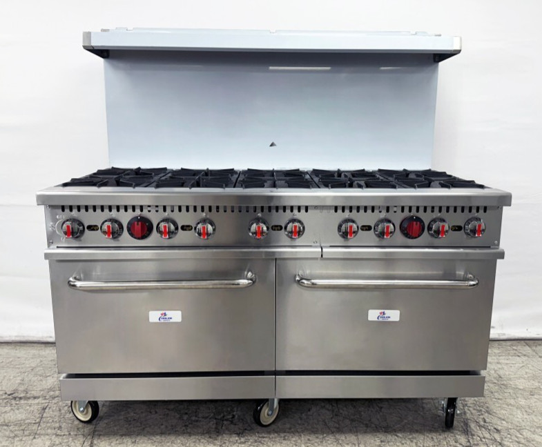 NEW 60″ Double Oven Range 10 Burner Grate Stove Top Commercial w/ Wheels NSF