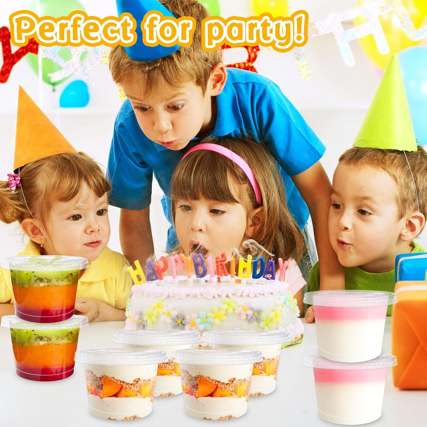 100 Pack 8Oz Plastic Cups with Flat Lids(Hole in the Lid),Disposable Clear Cups,