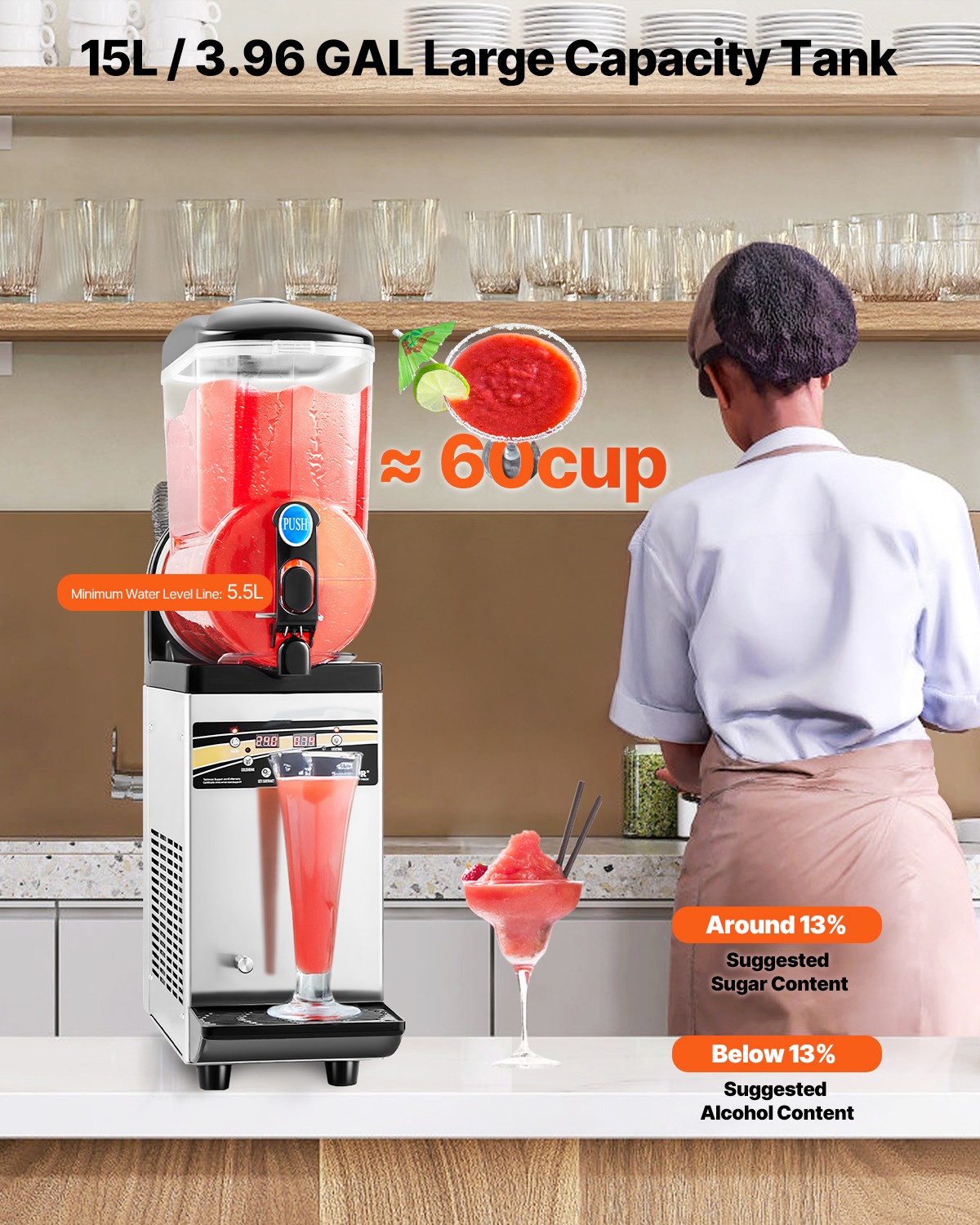 VEVOR Commercial Slush Machine 15L/30L/45L Margarita Smoothie Frozen Drink Maker