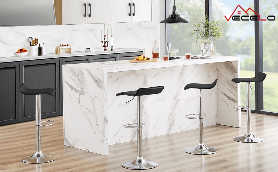 Bar Stools Set of 4, Armless Adjustable Swivel Barstools, Modern Backless