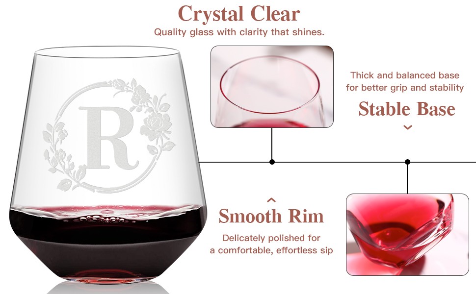 Personalized Stemless Wine Glass – Custom Engraved Monogrammed Initial