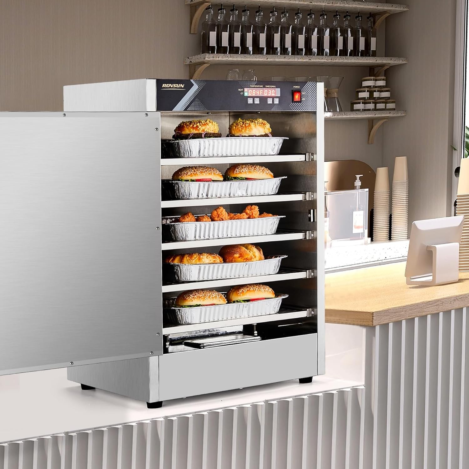 5-Tier Commercial Food Warmer,Hot Box Food Warmer Pizza Warmer w/Removable Shelf