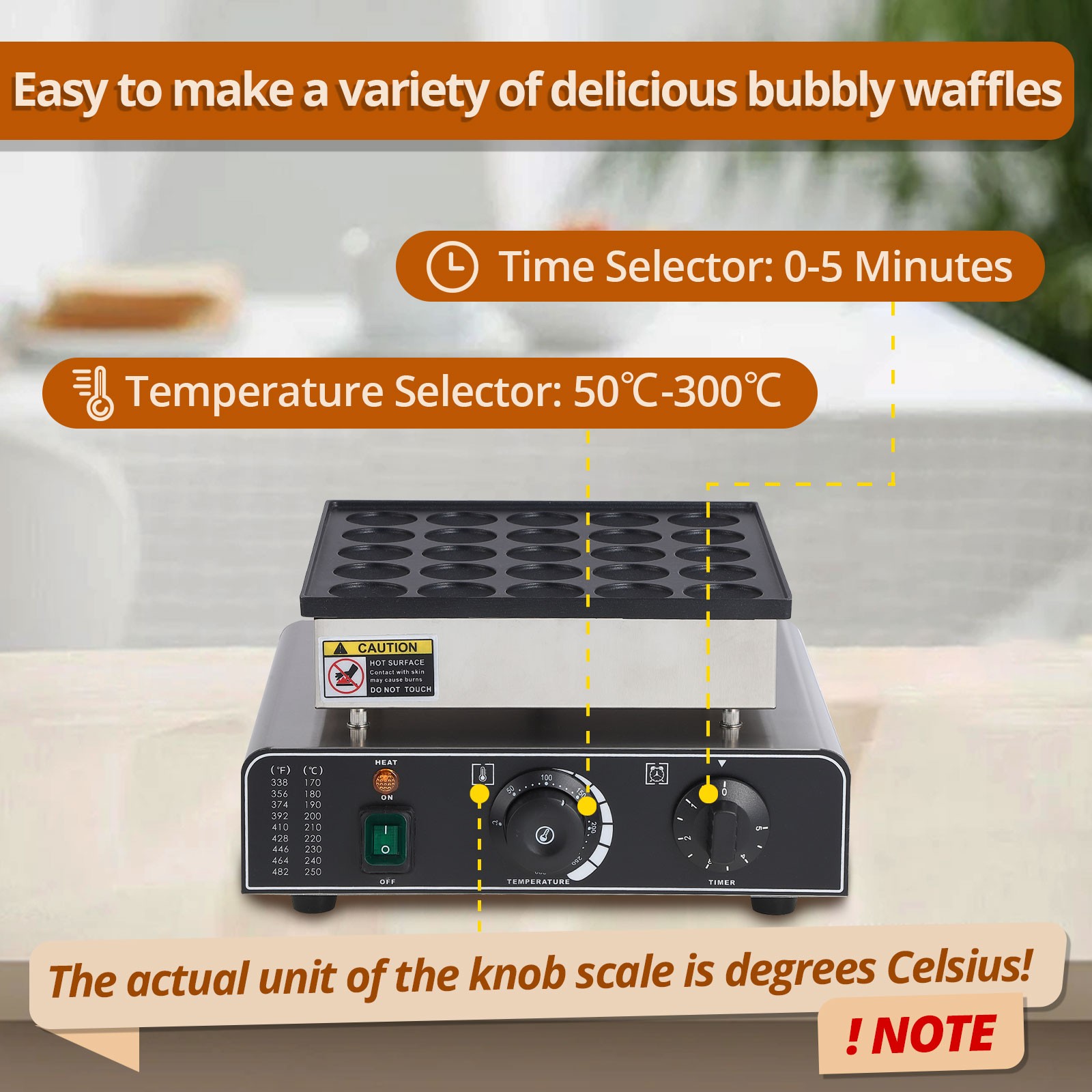 Garvee Mini Dutch Pancake Maker 25Pcs Non-stick 50-300°C Electric Waffle 50-300℃
