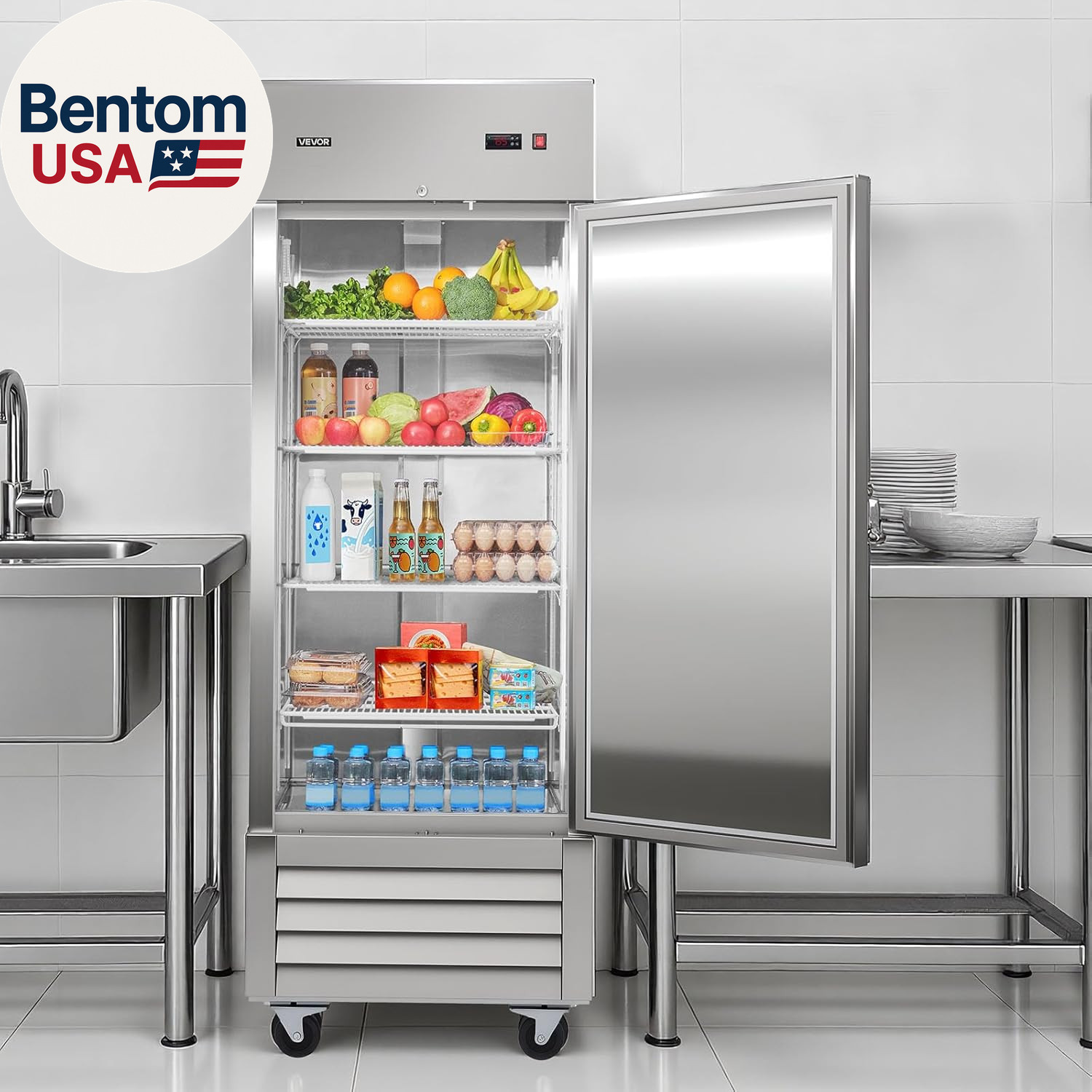 Commercial Reach-In Refrigerator 29″ W, 22 Cu.Ft Stainless Steel Upright Refrige