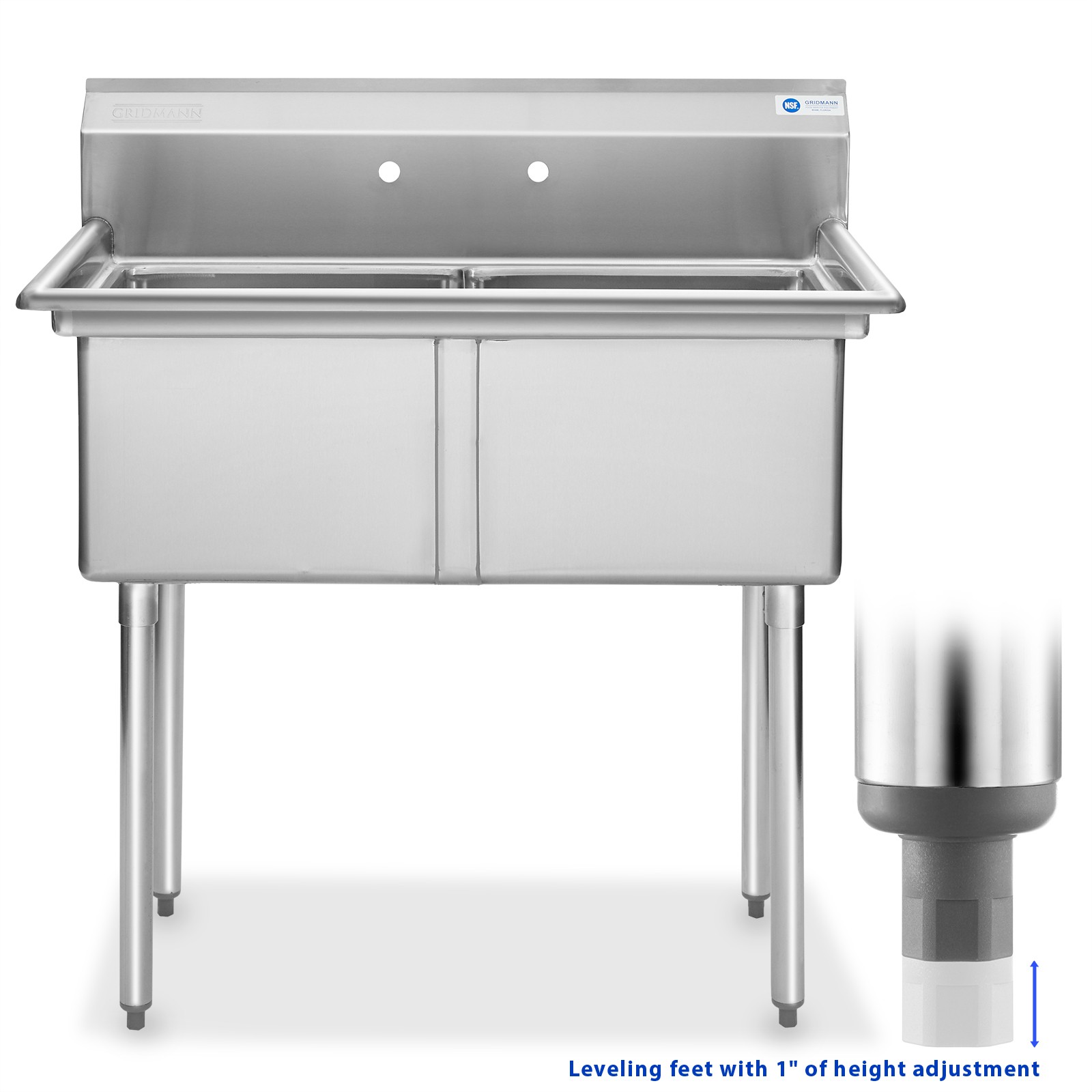 2 Compartment NSF Stainless Steel Commercial Kitchen Prep & Utility Sink