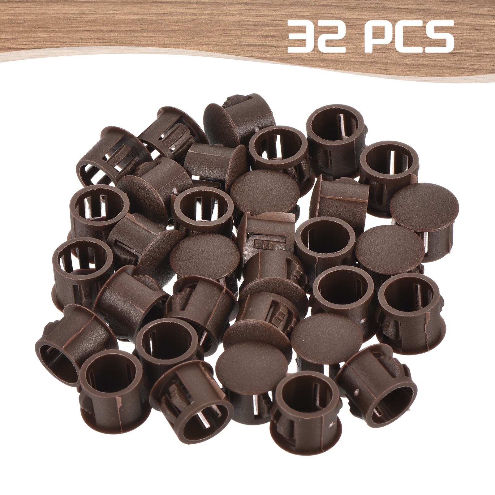 32Pcs 11mm Brown Nylon Plastic Round Locking Hole Plugs Insert End Cap