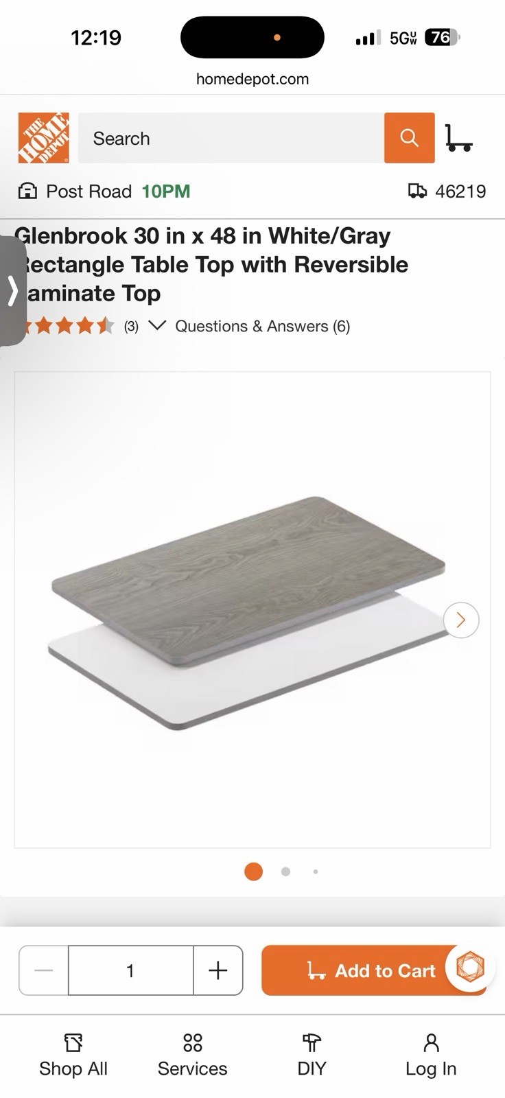 30″ x 48″ Rectangular Rest. Table Top with White or Gray Reversible Laminate Top