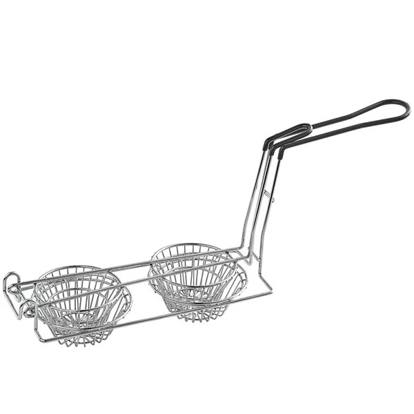 6″ Nickel-Plated Stainless Steel Tortilla Double Taco Cup Specialty Fryer Basket