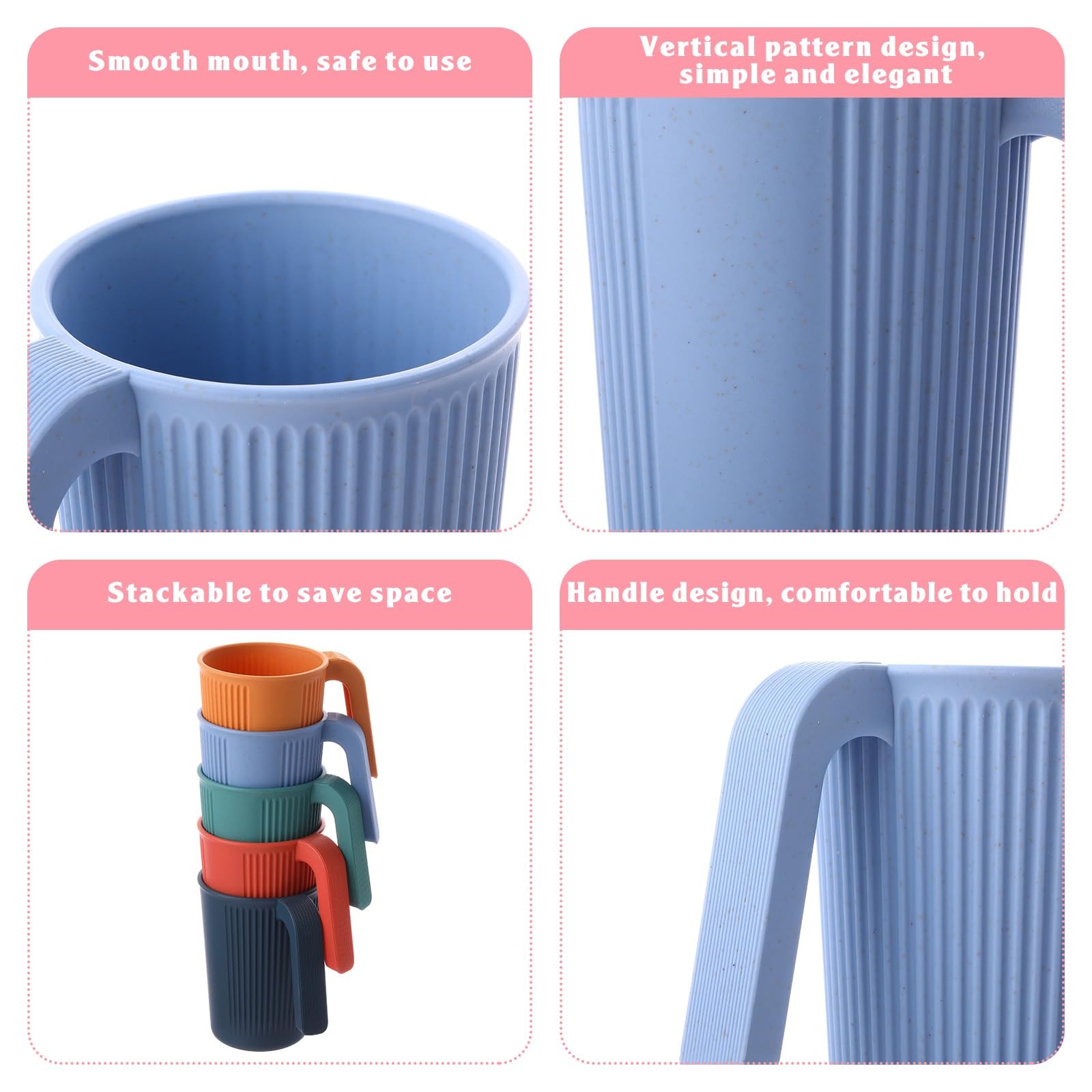 Dandat 32 Pcs Wheat Straw Cup Handle Colorful Wheat Straw Mug Stackable Plastic