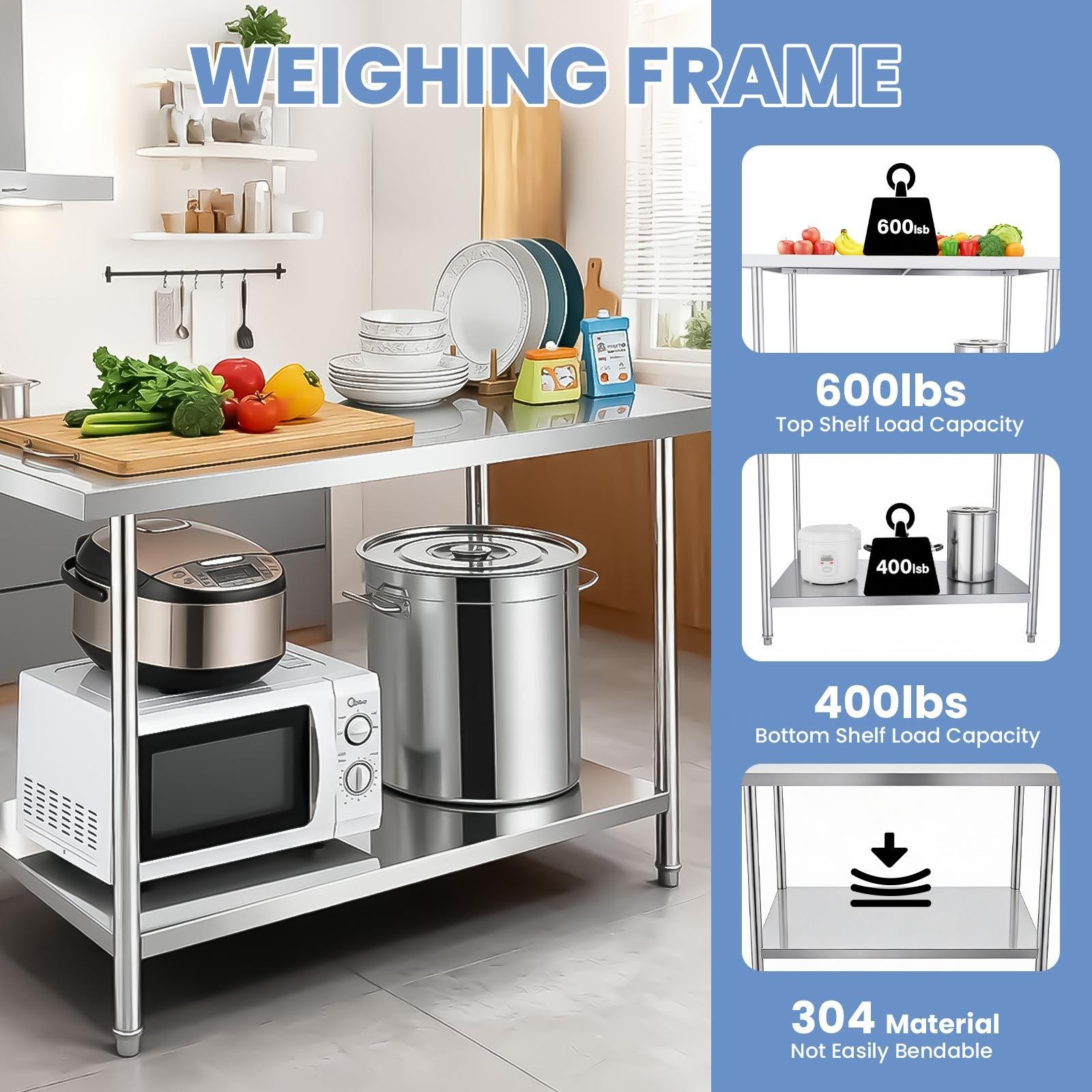 Stainless Steel Work Table 30x18x34 inch Kitchen Prep Table for Garage