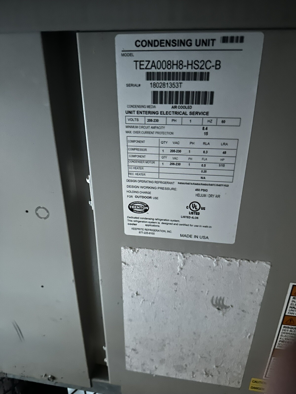 Trenton Compressor 208-230/3/60 (TEZA007H8-HT3D-86B) Walk-in Cooler