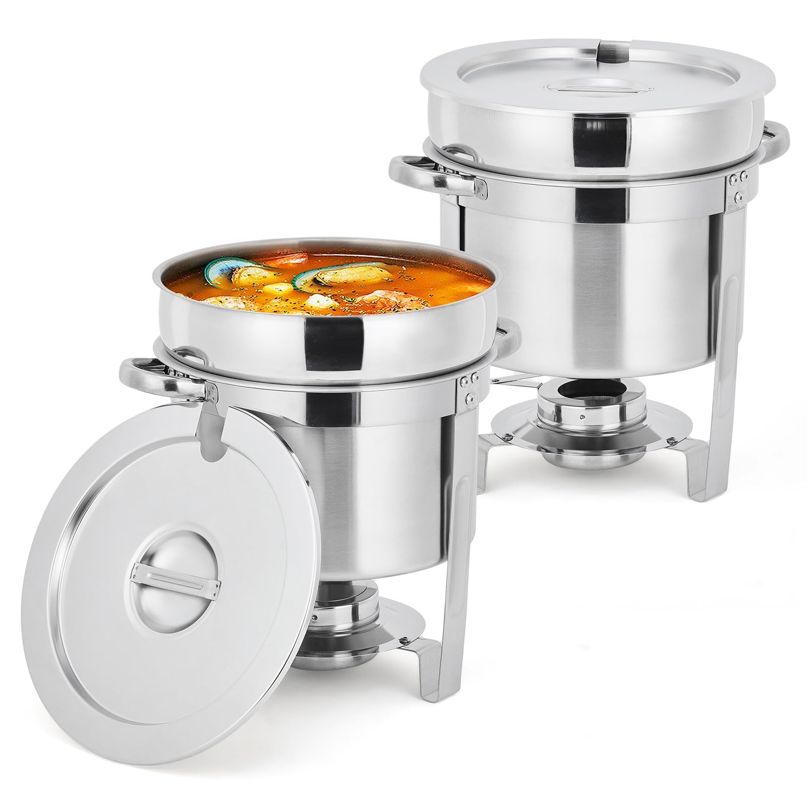 7QT Commercial Soup Warmer Set, 2 Pack Stainless Steel Round Soup Chafer