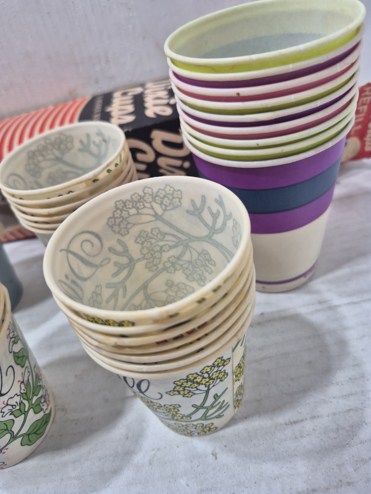 Vintage Original Dixie Cups Box w/Various Paper Cups Retro MCM Cottage Core