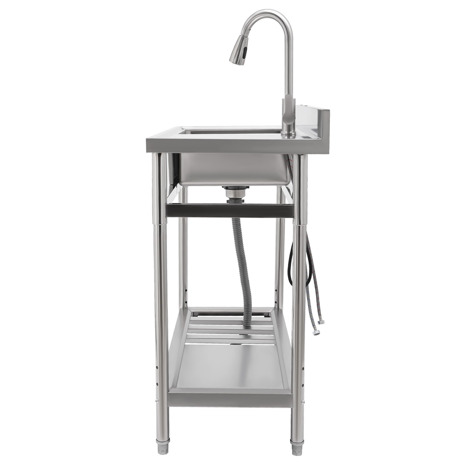 Stainless Steel Kitchen Utility Sink 39″ Freestanding Watersink +Pull-out Faucet