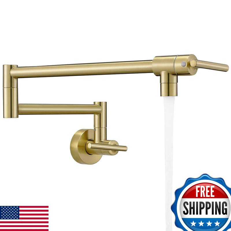 Fransiton Brushed Gold Pot Filler Pot Filler Faucet Wall Mount Brass Folding