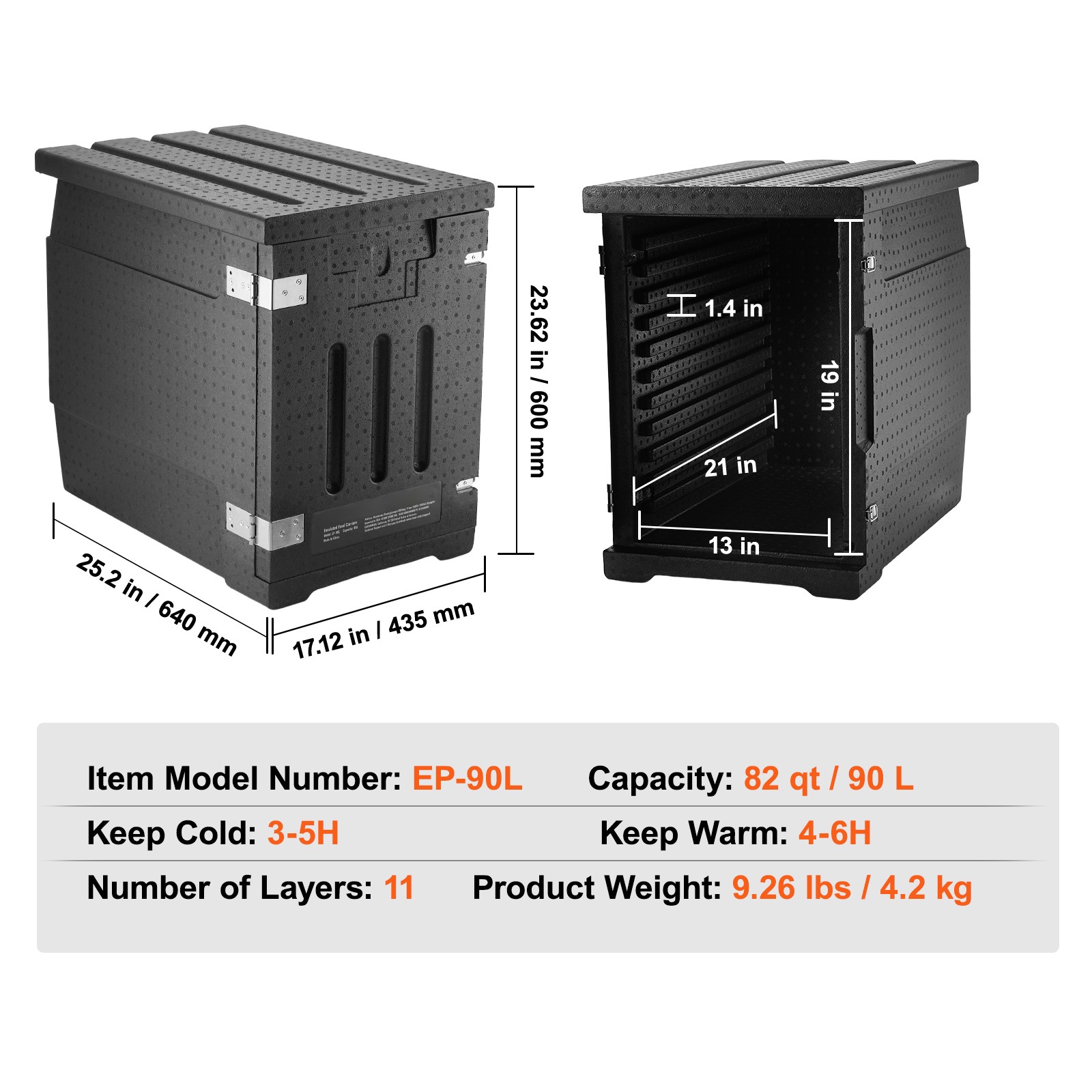 VEVOR 82Qt Food Pan Carrier EPP Insulated Portable Dishbox Stackable Food Warmer