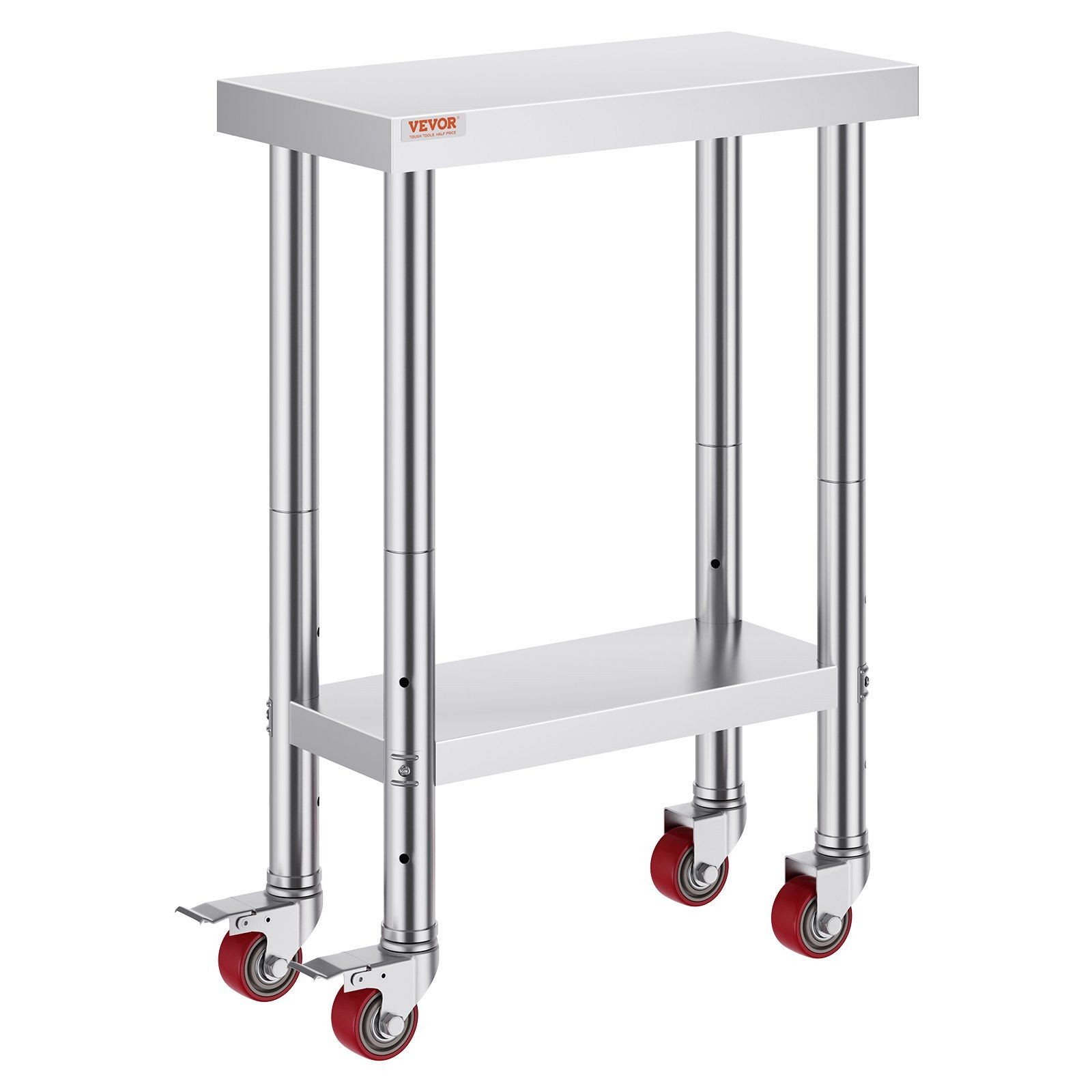24x12x32in Utility Work Table Stainless Steel Top with 4 Wheels