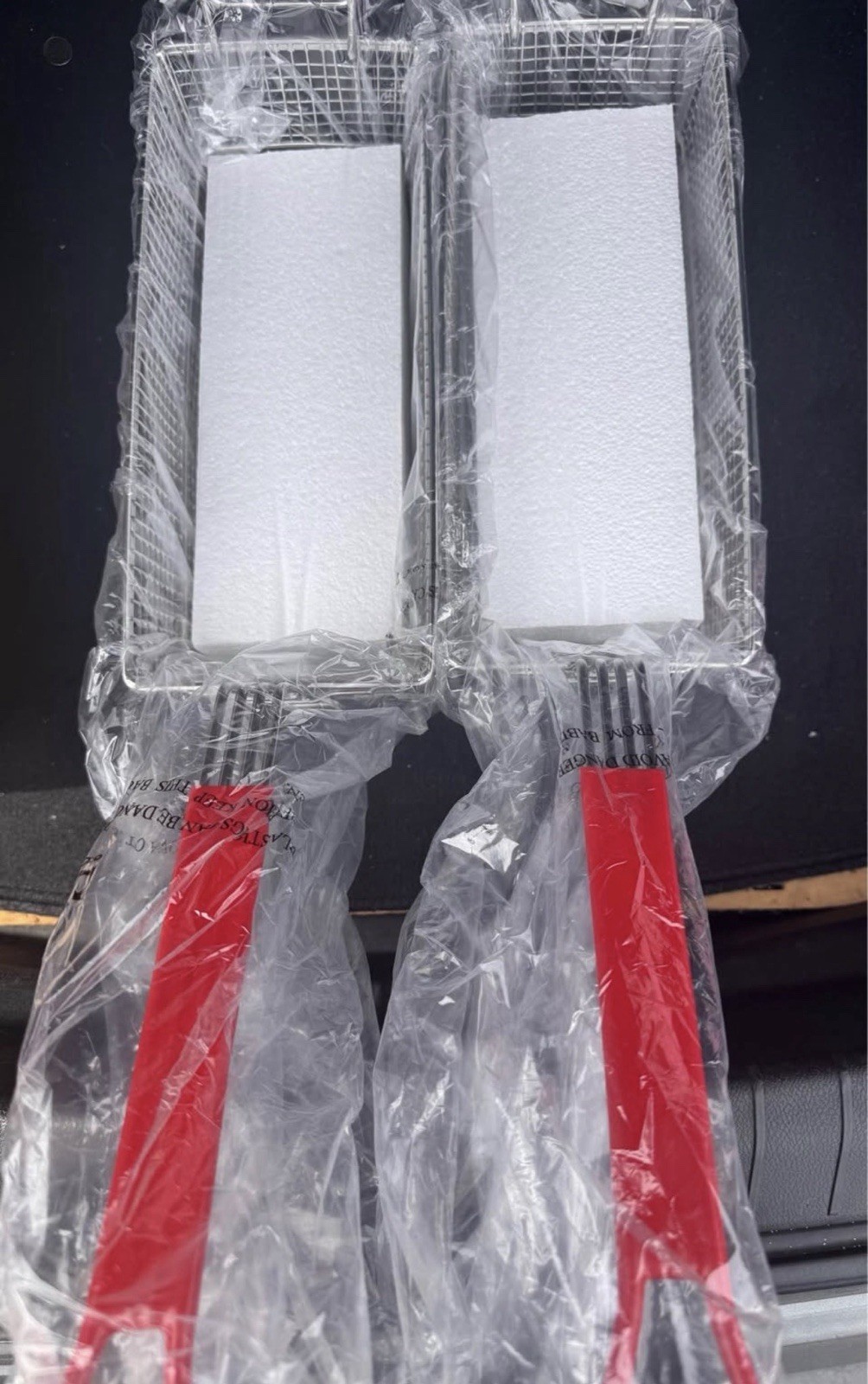 Commercial 2 Pack Deep Fryer Wire Baskets, Red Handles