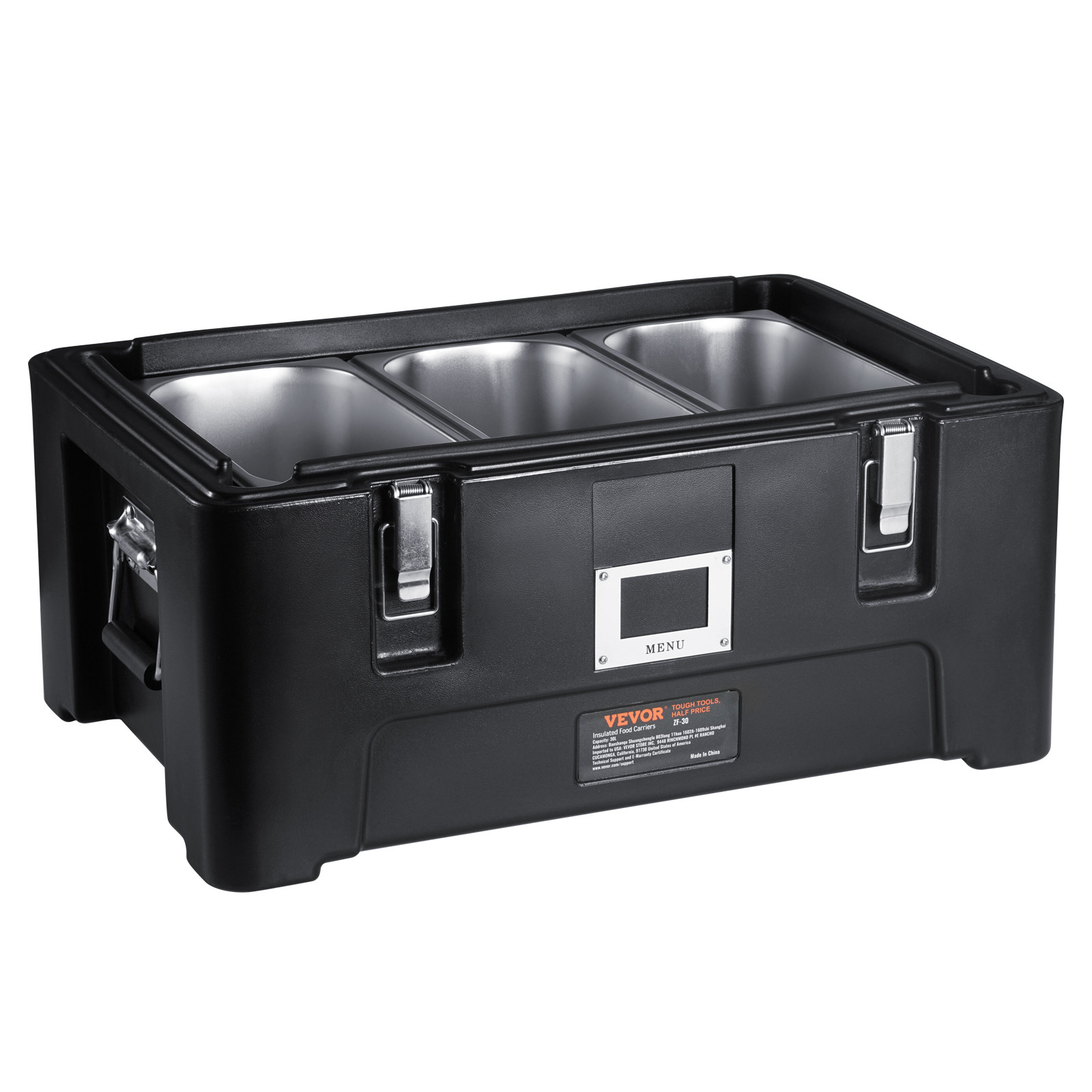 VEVOR Insulated Food Pan Carrier Stackable Top Loader with 3 Pans 36 Qt Black