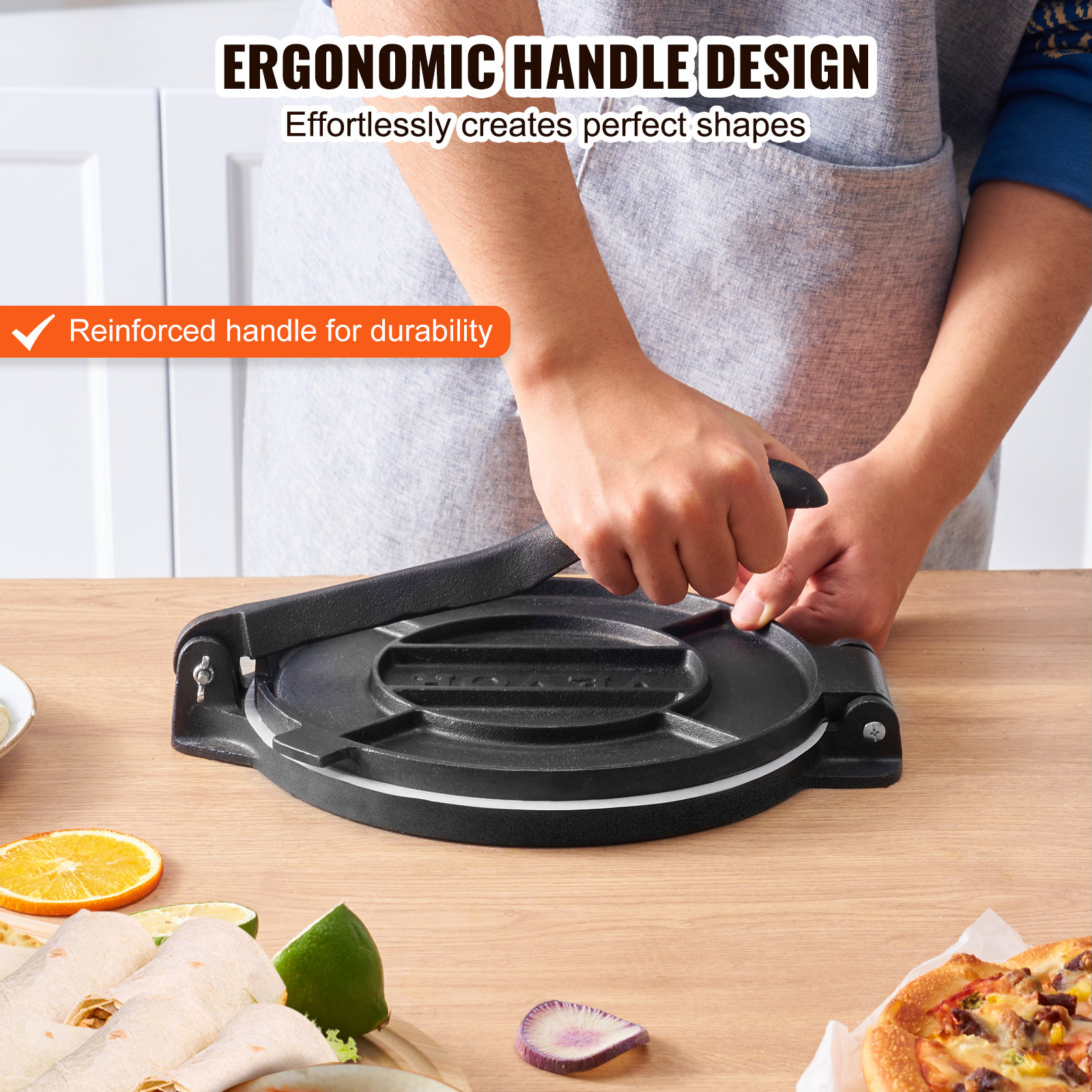 VEVOR 8 Inch Tortilla Press Chapati Maker Roti Dough Maker Heavy Duty Cast Iron