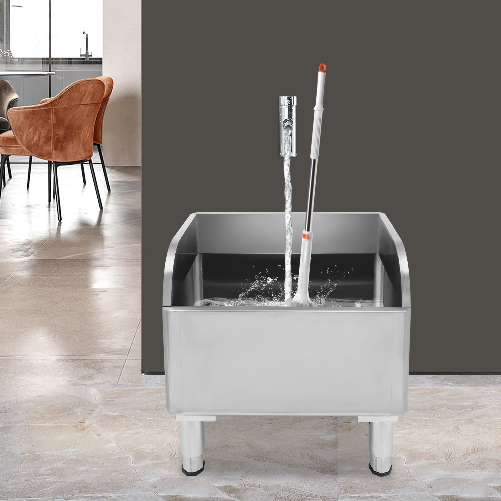 60*41*55cm Stainless Steel Mop Sink Floor-Mounted Mop Sink With Drainage