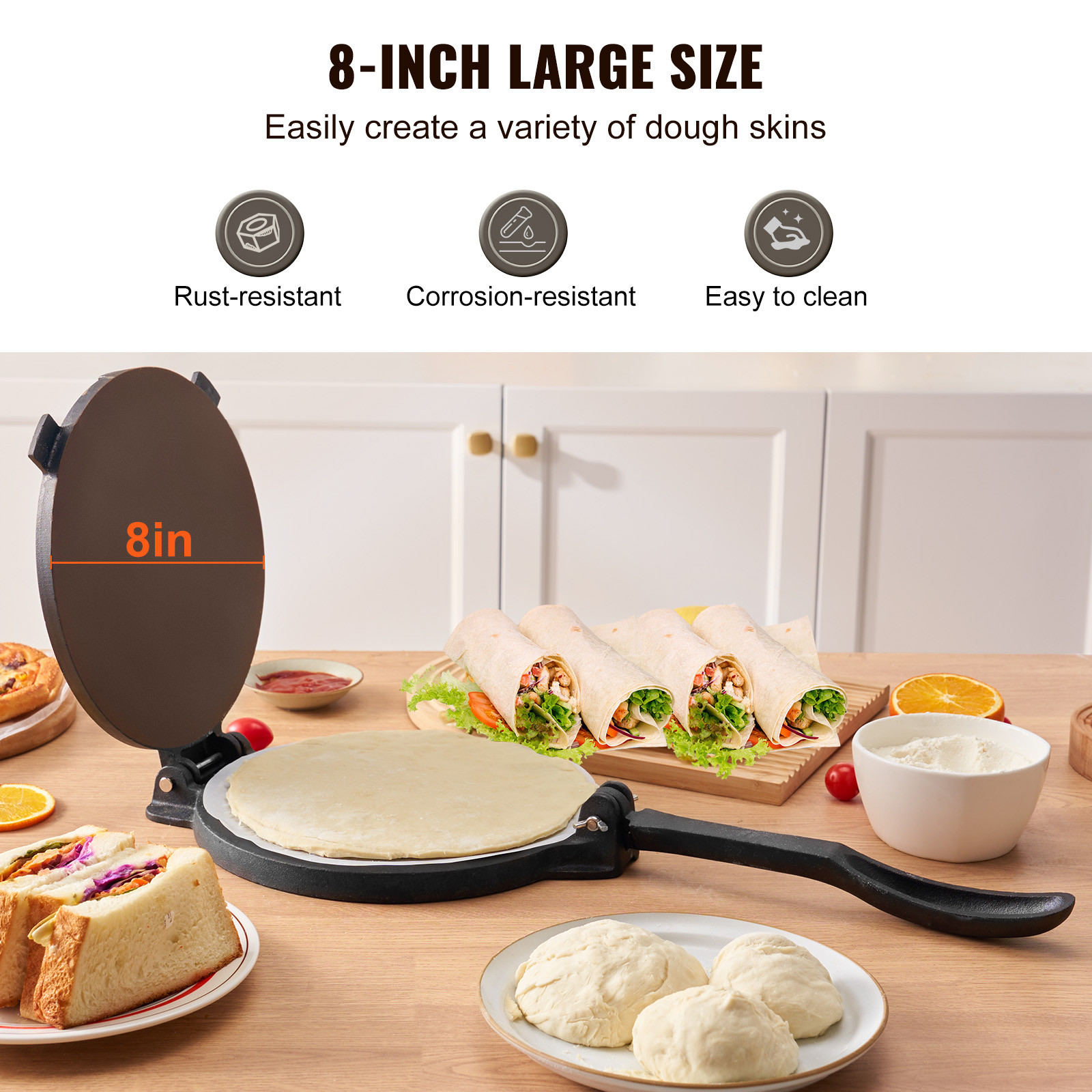 VEVOR 8 Inch Tortilla Press Chapati Maker Roti Dough Maker Heavy Duty Cast Iron