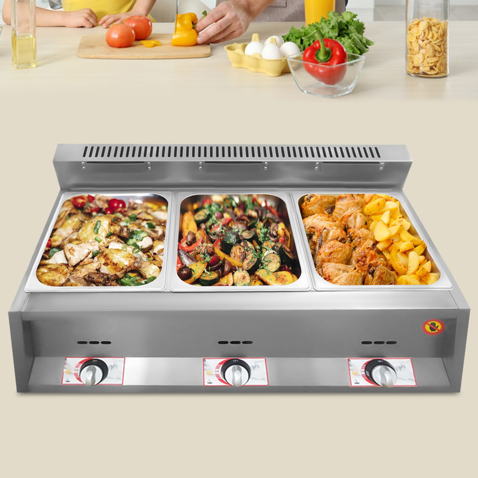 3-Pan Propane Gas Food Warmer Restaurant Tabletop Desktop Countertop Steam Table