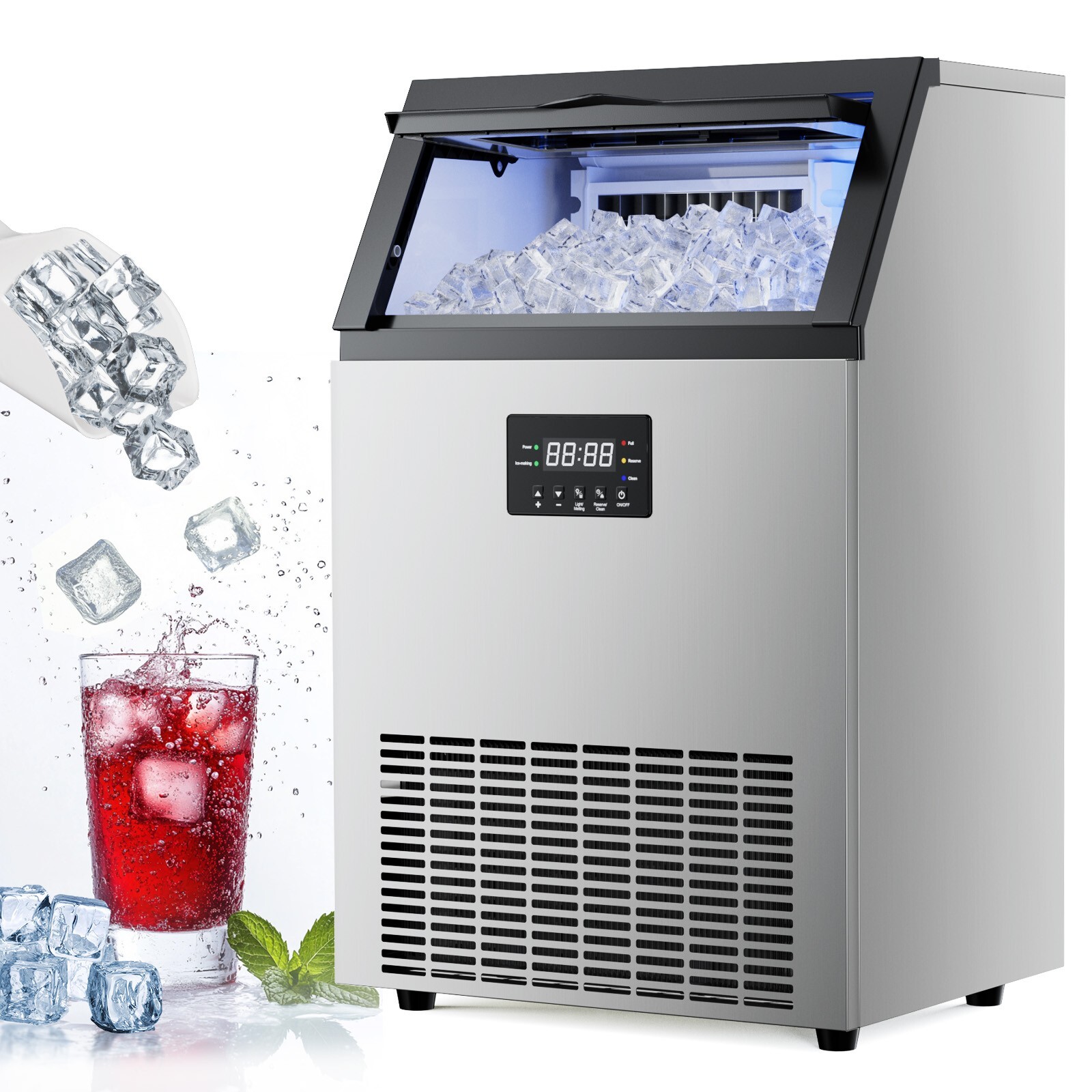 ETL/NSF Commercial Ice Machine 100Lbs/24Hrs, 33Lbs Storage, Self-Cleaning