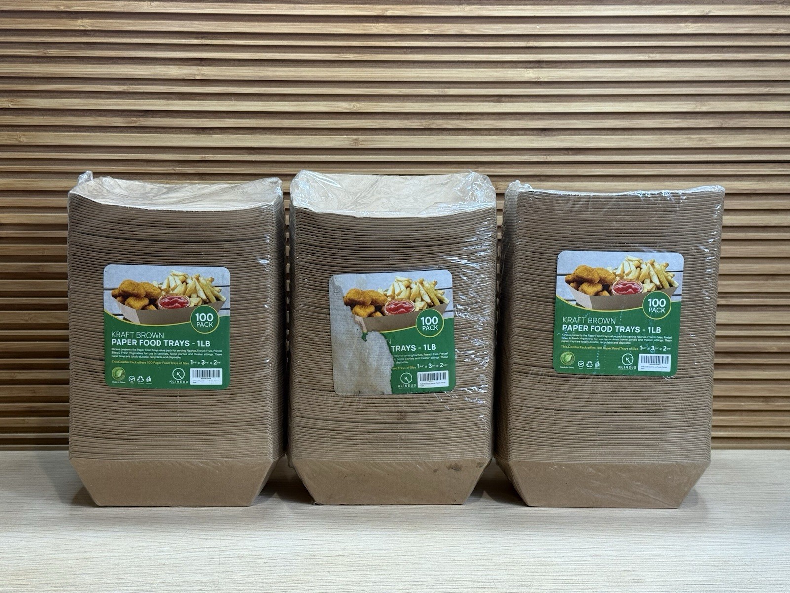 3 x 100 pcs, 1lb Heavy Duty Disposable Brown Kraft Food Trays Hot Cold Basket