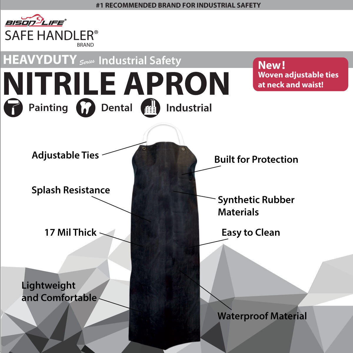 Heavy Duty Nitrile Bib Apron, Chemical Resistant (Pack of 1)