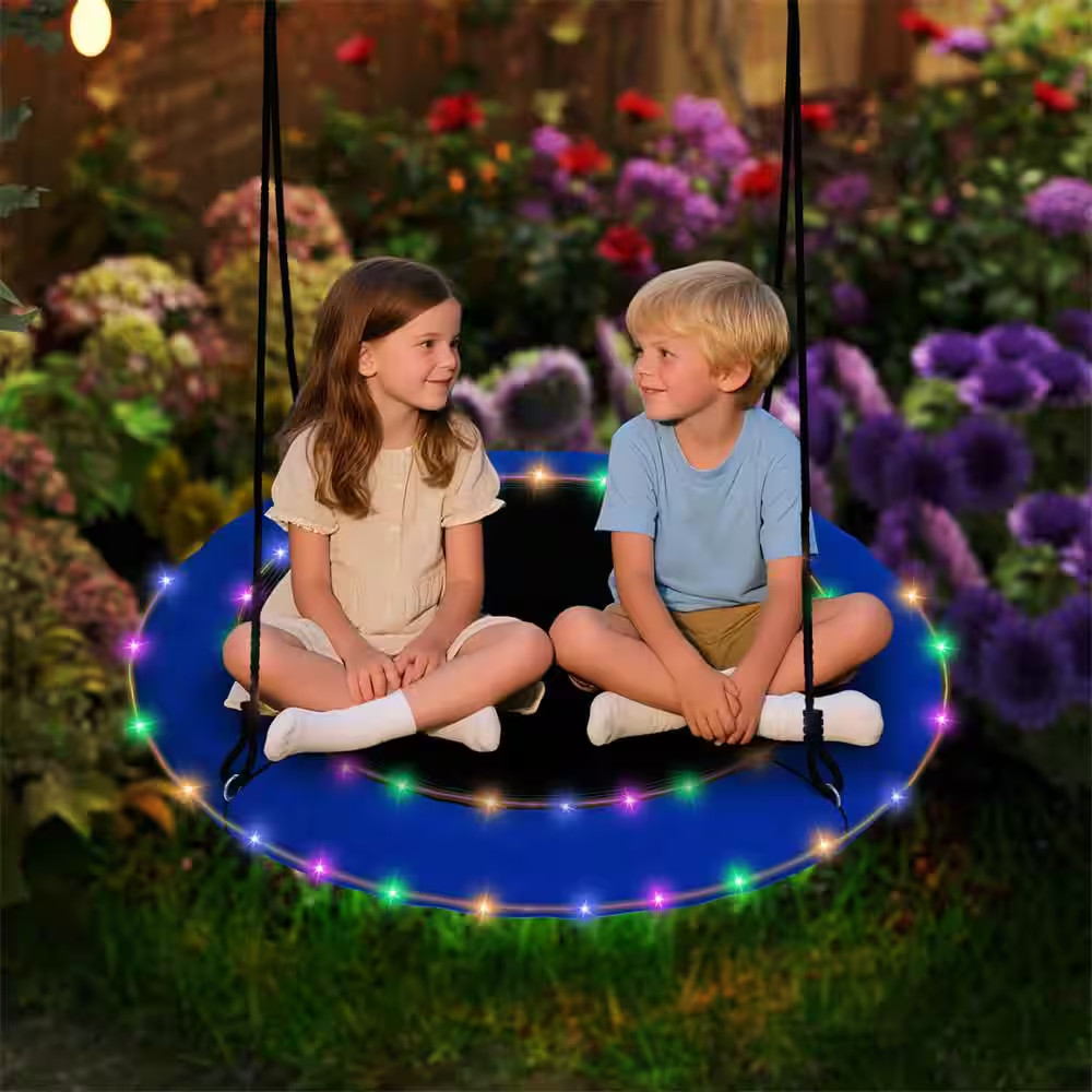 Black Blue 40 In. Saucer Tree Swing 660 Lbs. for Kids Adults Outdoor W/Led Light