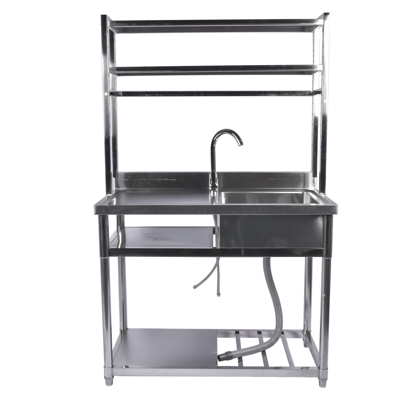 39.4in Stainless Steel Utility Right Sink Single Bowl Sink w/ Shelves Drainboard
