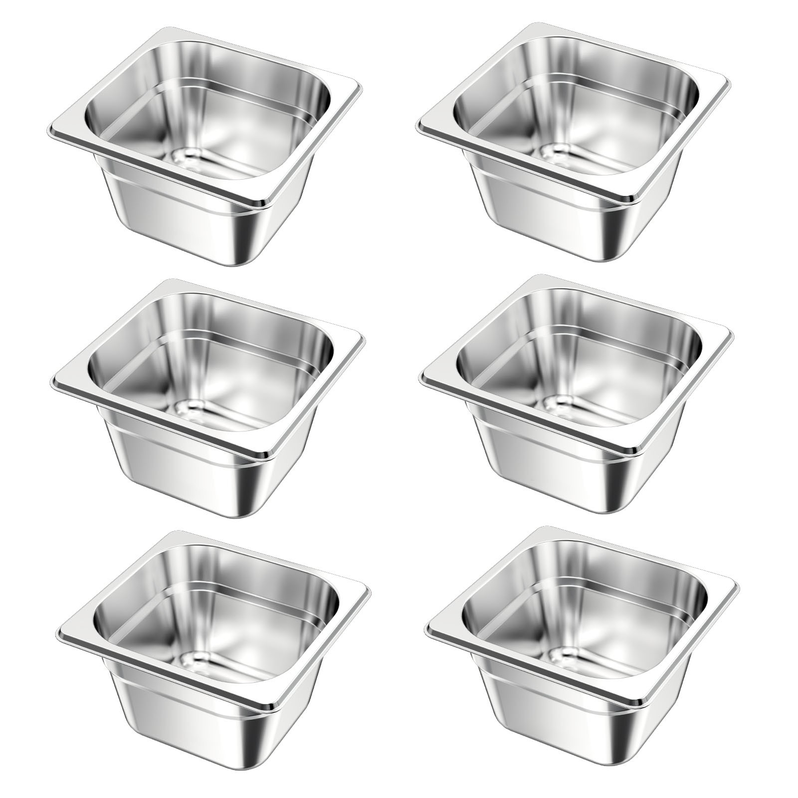 Uimoso 6Pack 4″ Deep Steam Table Pans Stainless Steel Hotel Pans 1/6 Size