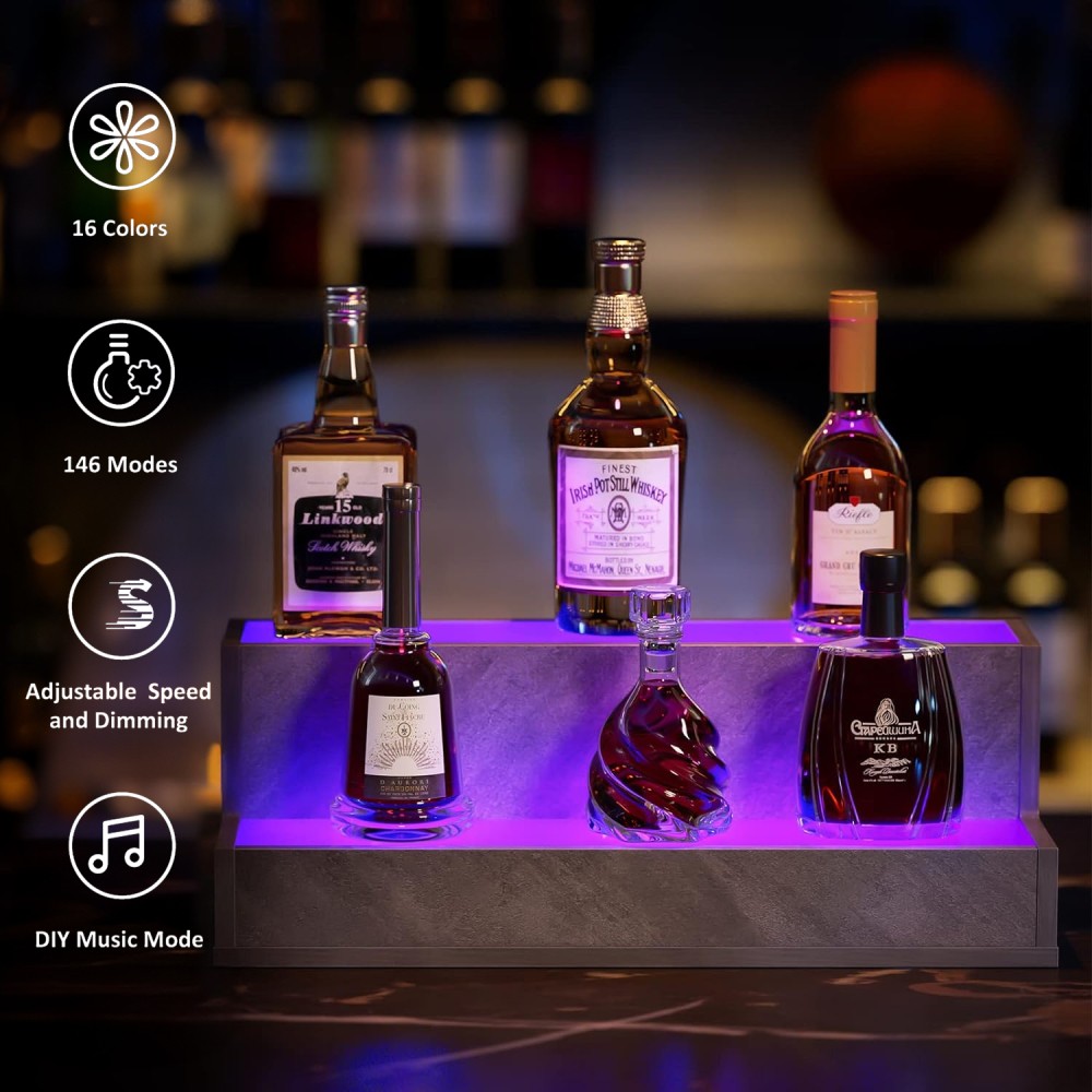 20Inch 2-Tier LED Liquor Display Shelf, App & Remote Control Lighted BottleRack