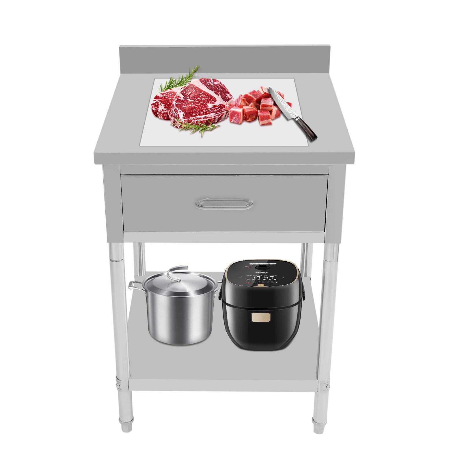2 Layers Stainless Steel 24″x24″ Kitchen Work Table Food Prep Table With Drawer