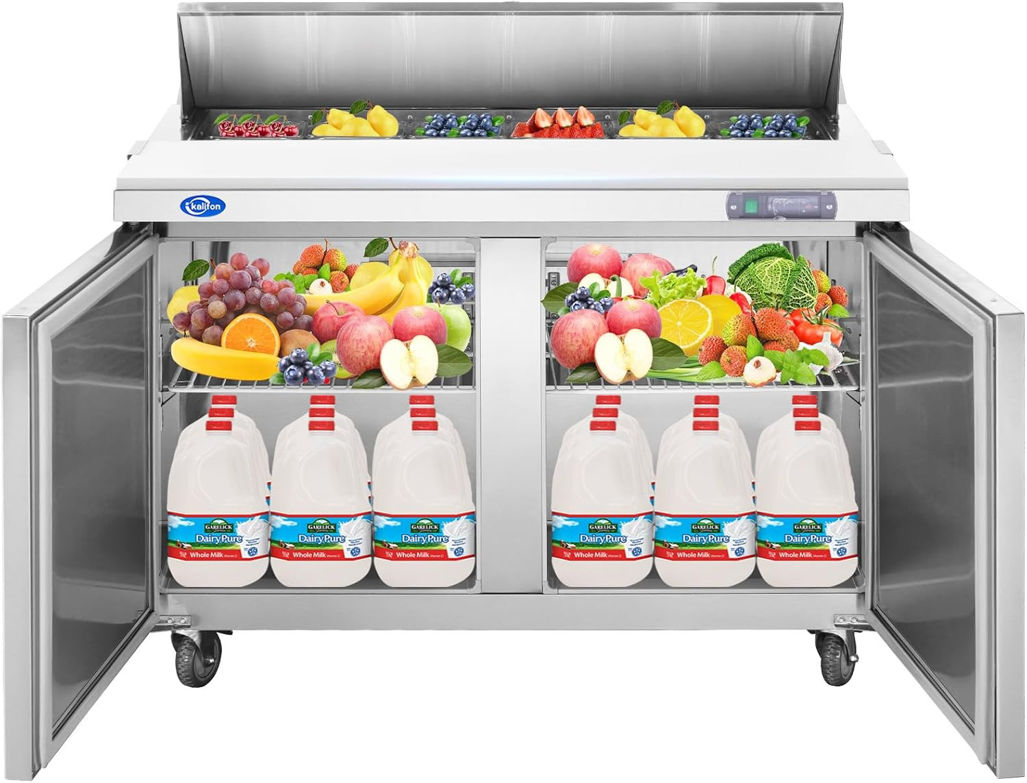 60″ W Commercial Stainless 2 Door Refrigerator Sandwich Salad Prep Table 16 Pans