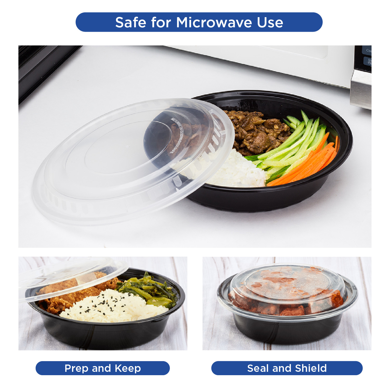 Karat 24oz PP Plastic Microwavable Round Food Containers & Lids – Black – 150 ct