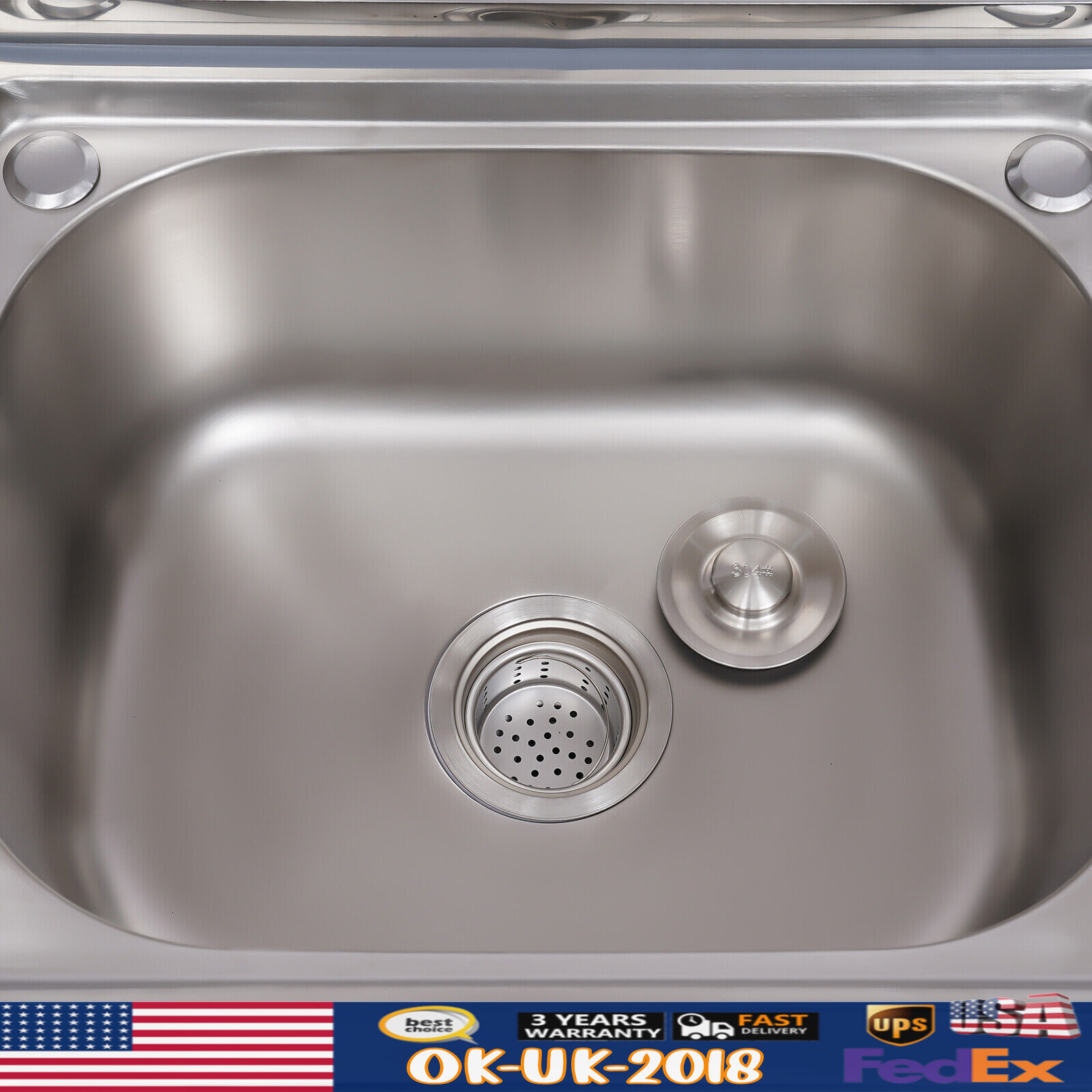 Commercial Utility Sink 1 Compartment Single Basin Kitchen Sink Stainless Steel