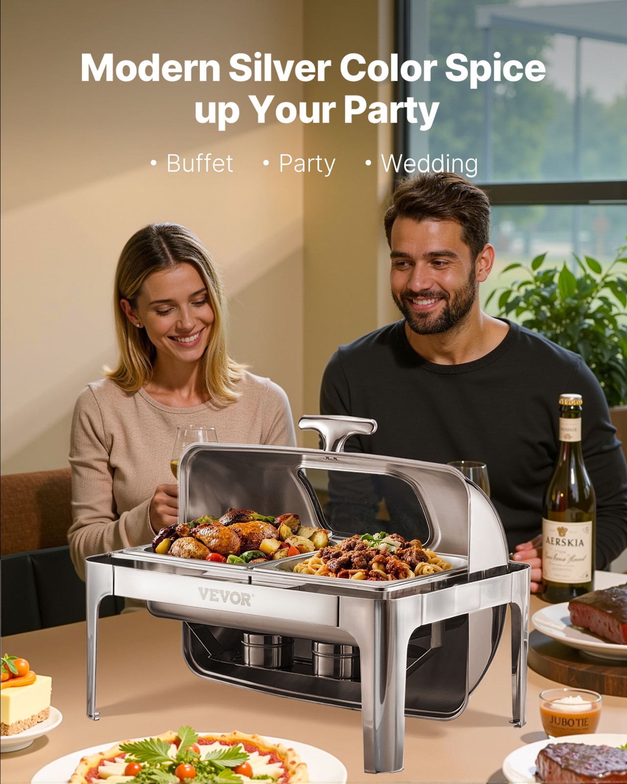 9QT Roll Top Chafing Dish Buffet Set Stainless Steel Chafer Food Warmer w/ Clip