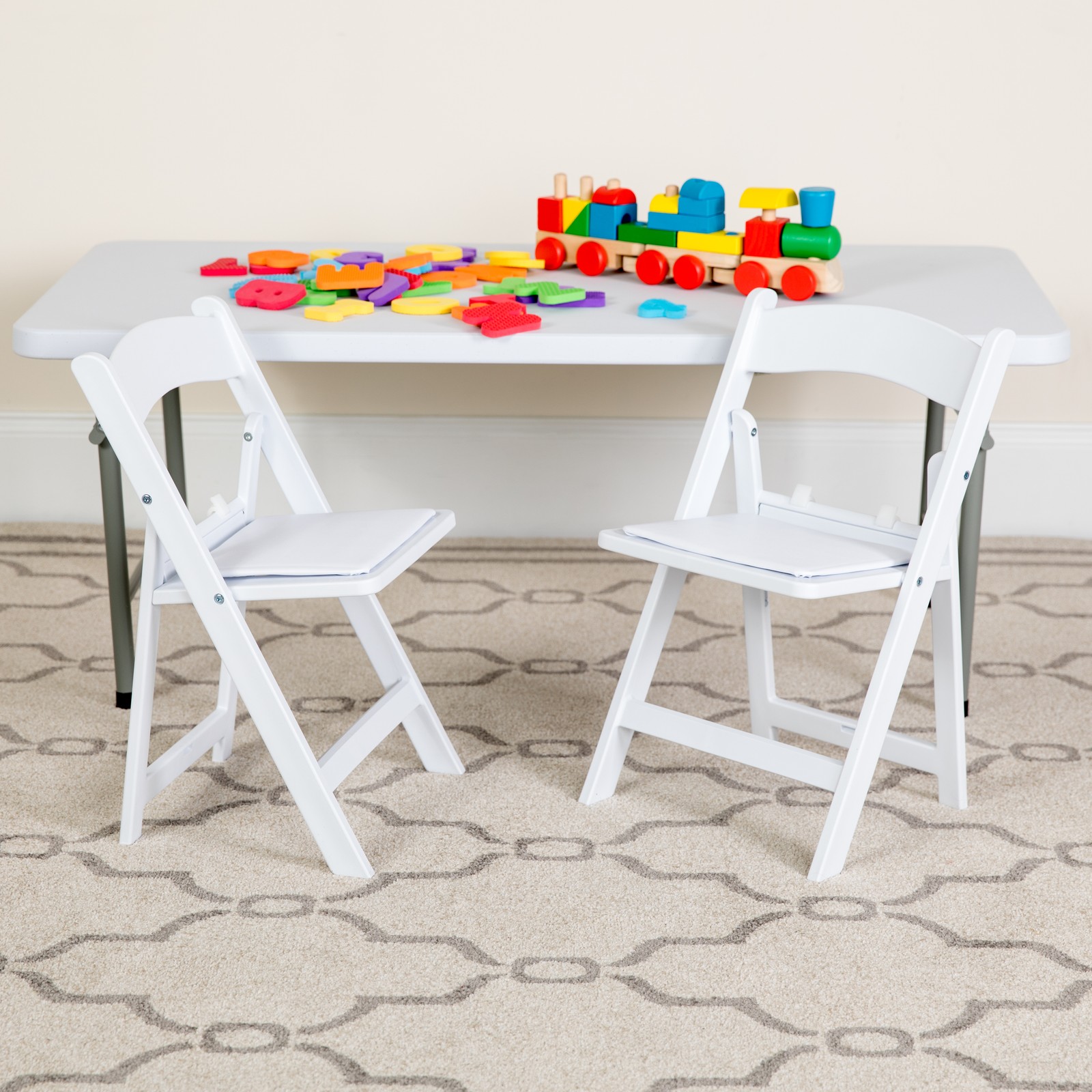 Flash Furniture LEL1K Kids White Resin Folding Chair with White Vinyl Padded