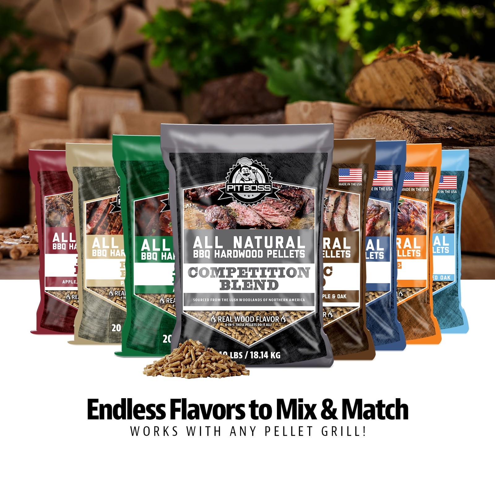 3 Bags Pit Boss Competition Blend 100% Natural Hardwood BBQ Pellets, 40 lb Bag
